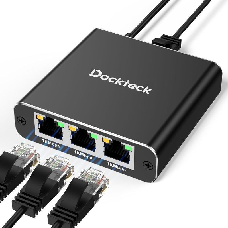Dockteck Ethernet Splitter 1 to 3 1000Mbps, Internet Cable Splitter 1 in 3 Out High Speed Switch Network Gigabit for LAN RJ45 Port Router Switch Work with Cat5/5e/6/7/8 Cable - Image 1